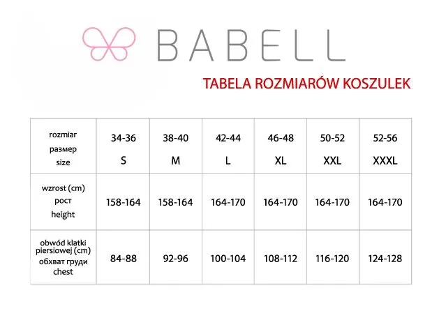 Tabela rozmiarów koszulek babell