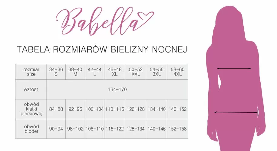 Tabela rozmiarów bielizny nocnej babella